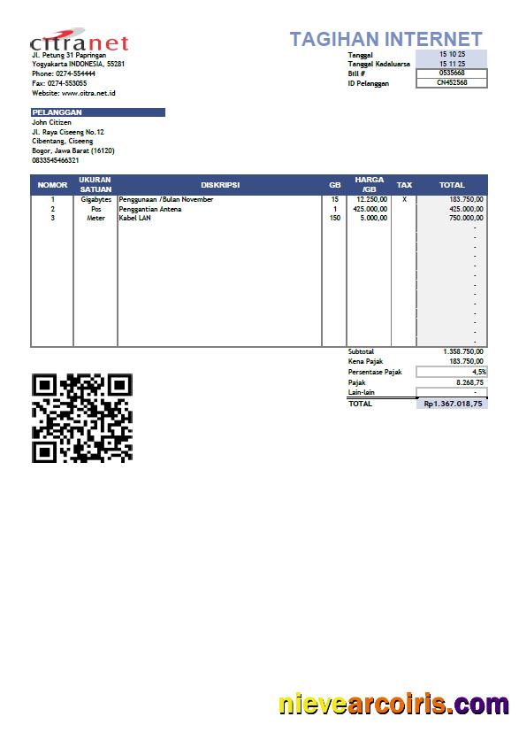 Indonesia Citranet utility bill